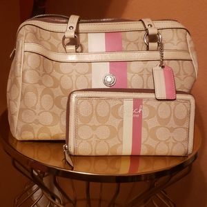 Coach cream & pink purse